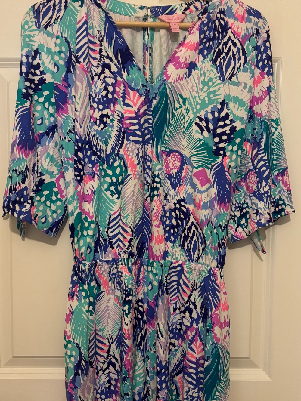 Women’s One Piece Tropical Leaf Print Romper in Teal, Navy & Pink